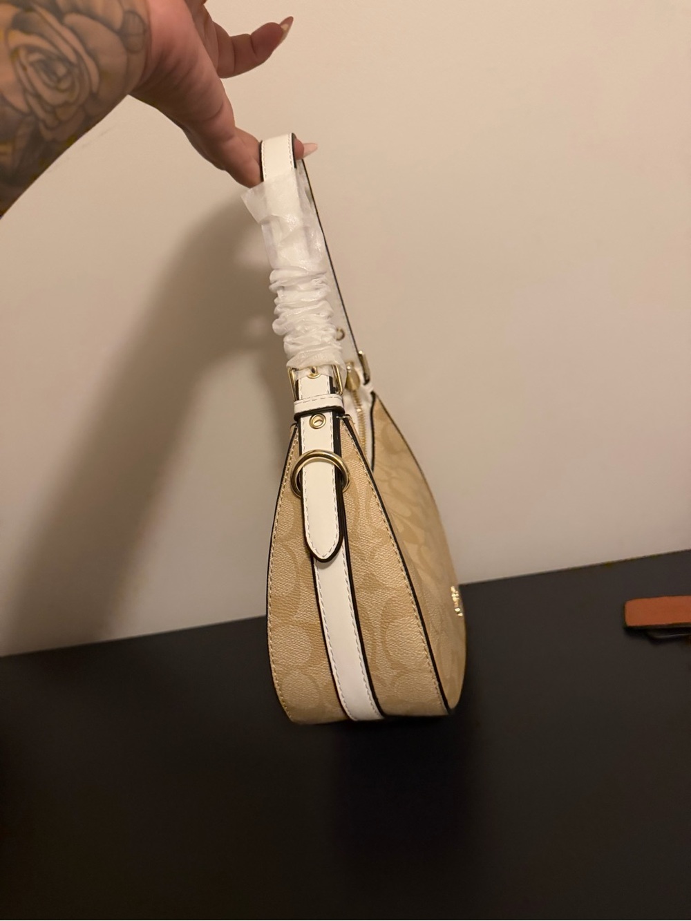 Coach Beige Shoulder Bag with White Trim